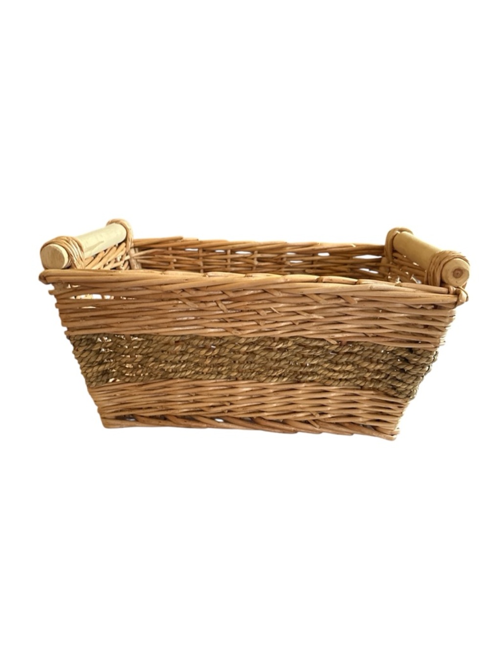 Natural Woven Rectangular Storage Basket with Handles - Tan